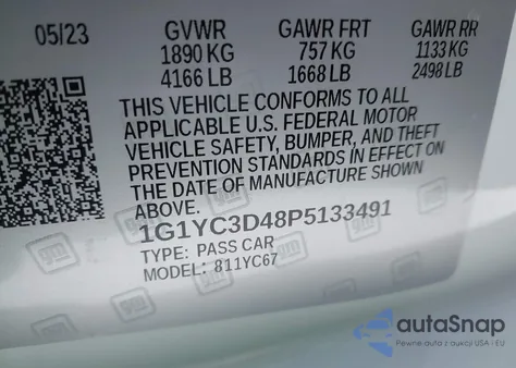 2023 Chevrolet Corvette Stingray Rwd 3Lt из США, поврежденный, VIN 1G1YC3D48P5133491